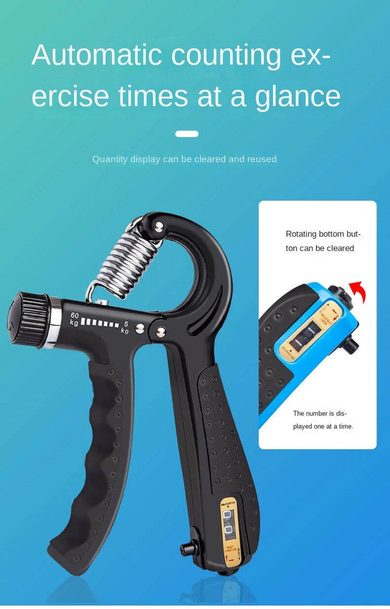 Hand Grip Strength Power Trainer Gripper Counter W Adjustable Squeeze Exercise